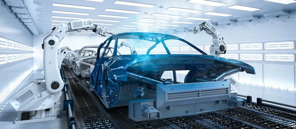 Fertigungslinie mit Industrierobotern